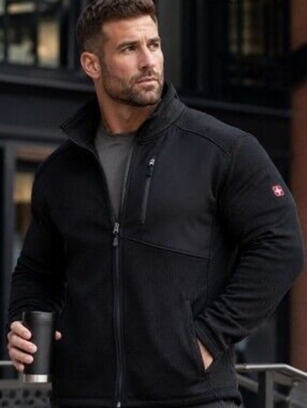 Swiss Tech black Full-Zip Softshell Jacket, Sz 2XL mens textured waffle fleece